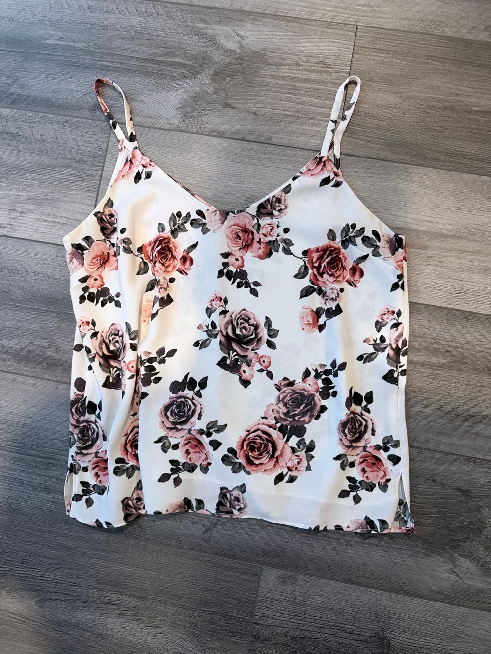 Floral Spaghetti Strap Cami Top - White/Pink